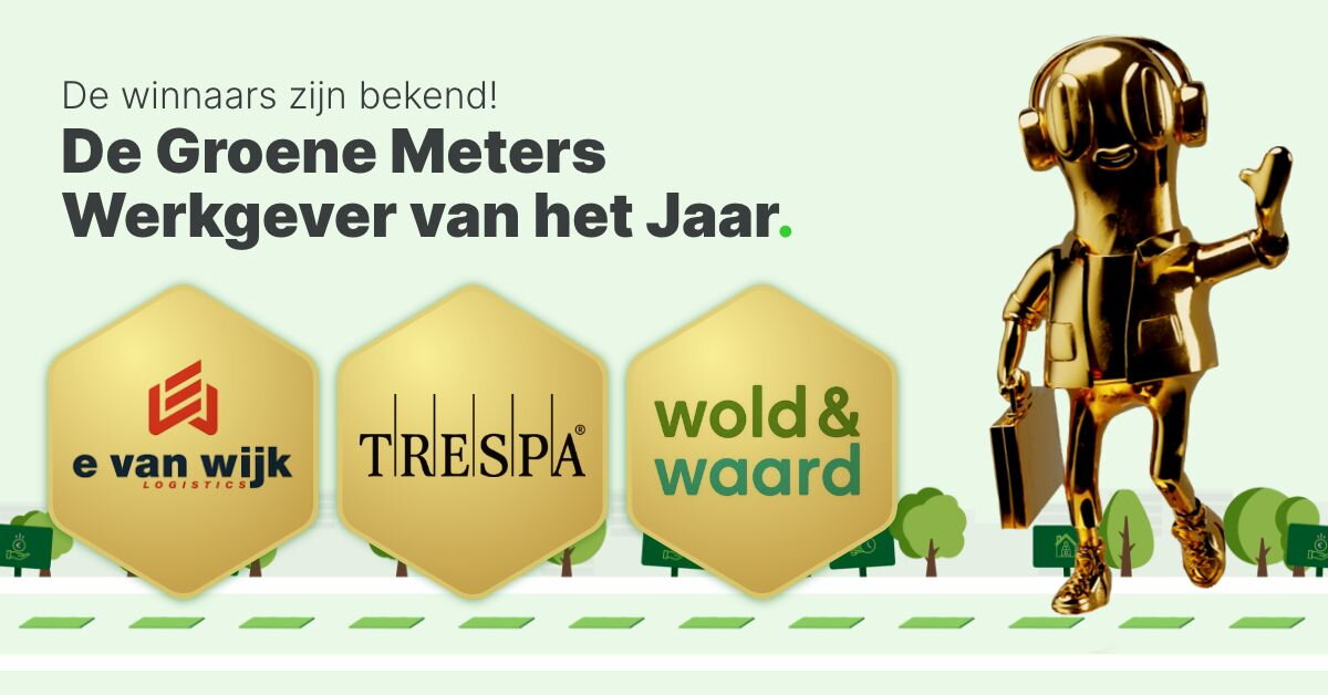 Banner landelijke winnaars De Groene Meters Werkgever Award - E.van Wijk Trespa en Wold & Woord