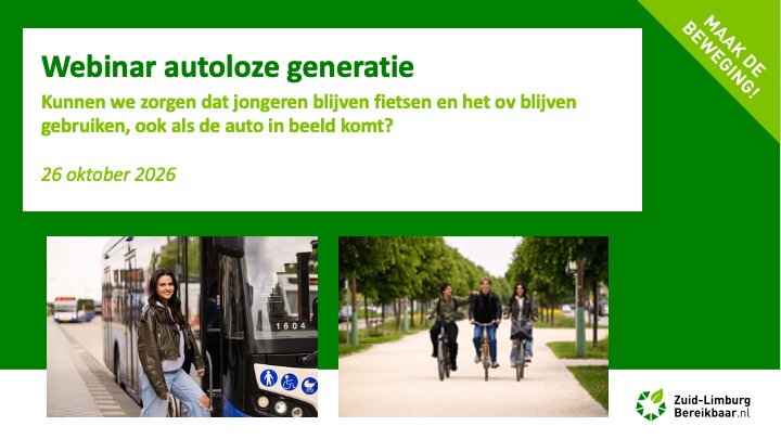 Webinar autoloze generatie - Kunnen we zorgen dat jongeren blijven fietsen en het ov blijven gebruiken, ook als de auto in beeld komt? 26 oktober 2026
